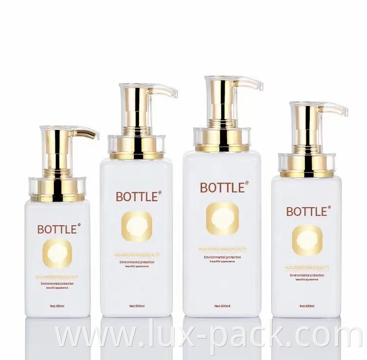 Factory Luxury Gold cosmetic Pump 500 ml Customized Empty Square PET Plastic Shampoo Bottle